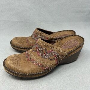 Clarks Artisan Women's Clogs Brown Stitched Leather Slip On Wedges 72930 6.5M